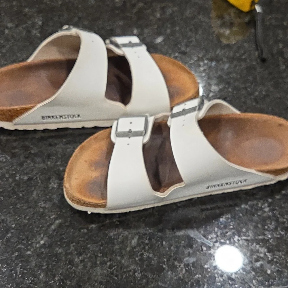 Birkenston Arizona White and Brown Sandals - Picture 2 of 5